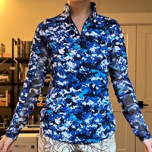 IBKUL Blue and White Pixel Camouflage Sun Protection Top